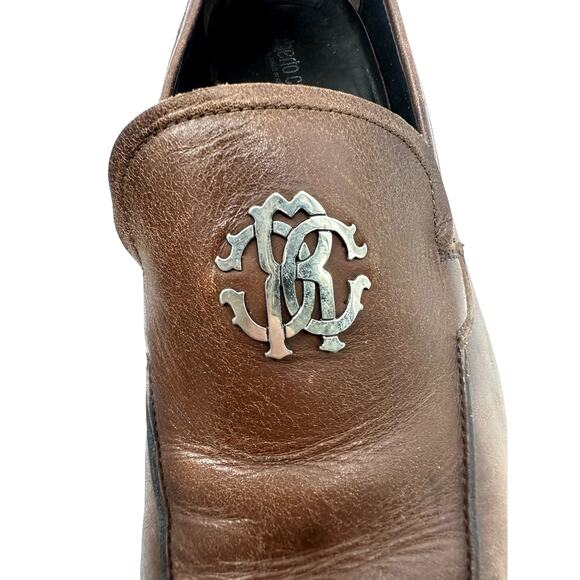 Roberto Cavalli Brown Leather Logo Plaque Slip-On Loafers Men\'s Size 44 main image 11
